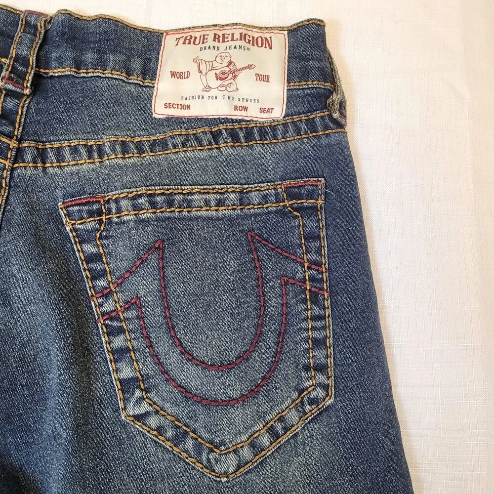 True Religion Geno Slim Big T Relaxed Red Rope Stitch Jeans 30x31